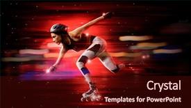  Presentation with recreation - PPT theme having professional woman rollerskating during competition background and a wine colored foreground
