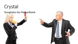  Presentation with whistle - Presentation theme consisting of professional woman showing a red card and blowing a whistle to her boss isolated on white background background and a white colored foreground