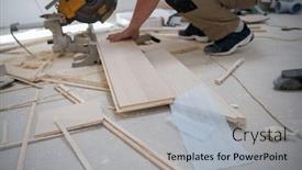  Presentation with electrical kilowatt hour electric meter - Amazing PPT theme having professional-worker-cutting-plank backdrop and a light gray colored foreground