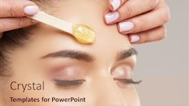  Presentation with hair care - PPT theme enhanced with professional-worker-is-removing-hair background and a coral colored foreground