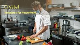  Presentation with chef - PPT layouts having professional-young-chef-in-uniform background and a tawny brown colored foreground