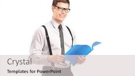  Presentation with professional - Cool new theme with professional-young-man-holding backdrop and a light gray colored foreground