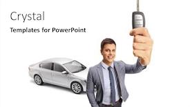  Presentation with car key - Presentation theme consisting of professional-young-man-showing background and a white colored foreground