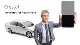  Presentation with man holding phone - Cool new slide set with professional-young-man backdrop and a white colored foreground