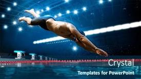  Presentation with swimming pool - PPT theme consisting of professional-young-muscular-swimmer-jumping background and a ocean colored foreground