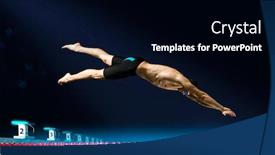  Presentation with swimming pool - Beautiful theme featuring professional-young-muscular-swimmer-jumping backdrop and a black colored foreground