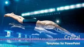  Presentation with swimming pool - Slide set featuring professional-young-muscular-swimmer-jumping background and a teal colored foreground