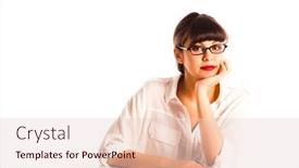  Presentation with professional - Slide set with professional-young-woman-with-glasses background and a lemonade colored foreground