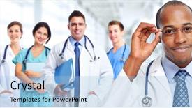  Presentation with health care - Beautiful slide set featuring professionalism medicine - group of professional doctors health backdrop and a light blue colored foreground