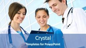  Presentation with multiracial team of young doctors stacking hands - Slide set consisting of professionalism medicine - young doctors confer outside background and a teal colored foreground