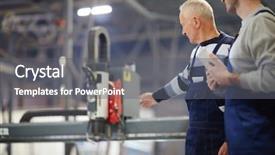  Presentation with engine - Slide deck consisting of professionals in workwear discussing engine background and a gray colored foreground