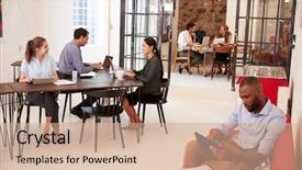  Presentation with professionals - PPT layouts enhanced with professionals working in an open background and a coral colored foreground