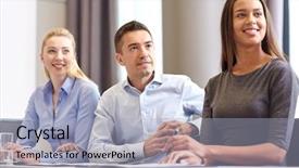  Presentation with business group meeting - Colorful PPT theme enhanced with professionnel - business people and teamwork concept backdrop and a light blue colored foreground