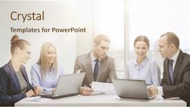  Presentation with team discussion - Presentation theme having professionnel - business technology and office concept background and a  colored foreground