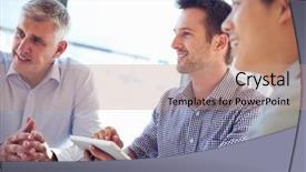  Presentation with employees working together - Slide set with professionnel - three business professionals working together background and a coral colored foreground