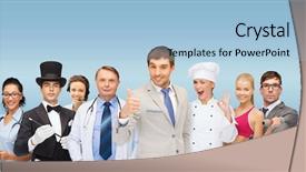  Presentation with trainer - Presentation design having professions and people concept - group background and a  colored foreground