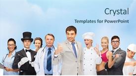  Presentation with people grief and mourning concept - Beautiful PPT theme featuring professions and people concept - group backdrop and a sky blue colored foreground