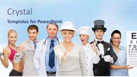  Presentation with magician - Slide set featuring professions and people concept - group of people including businessman cook doctor architect nurse magician and personal trainer background and a sky blue colored foreground