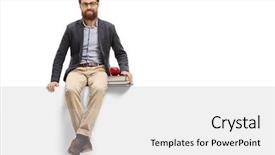  Presentation with teacher - PPT theme enhanced with professor - young teacher sitting background and a white colored foreground
