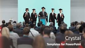  Presentation with professor - Theme consisting of professor-and-graduate-students-standing background and a dark gray colored foreground