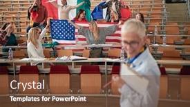  Presentation with student exchange - Beautiful slides featuring professor-and-students backdrop and a tawny brown colored foreground