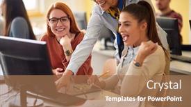  Presentation with professor - Presentation theme featuring professor-assist-the-cheerful-students background and a coral colored foreground