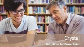  Presentation with professor - Amazing PPT layouts having professor assisting a student backdrop and a coral colored foreground