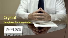  Presentation with paper making - Presentation design enhanced with professor at desk with papers background and a violet colored foreground