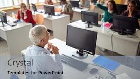  Presentation with professor - Audience pleasing presentation theme consisting of professor-at-workplace-in-school backdrop and a light blue colored foreground