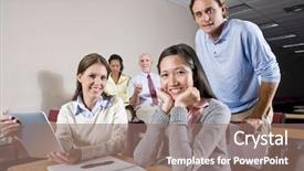  Presentation with college students - PPT theme with professor computer - multiracial group of college students background and a coral colored foreground