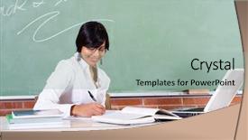  Presentation with classroom - PPT theme with professor computer - young school teacher working background and a mint green colored foreground