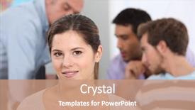  Presentation with professor - Slide deck with professor computer - young woman in classroom background and a coral colored foreground