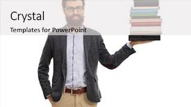  Presentation with professor - PPT theme consisting of professor holding a stack of books isolated on white background background and a white colored foreground