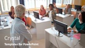  Presentation with professor - Slide deck enhanced with professor on it workshop at university campus background and a gray colored foreground