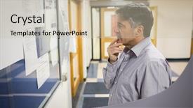  Presentation with professor - Amazing PPT theme having professor reading notice board backdrop and a soft green colored foreground