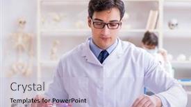  Presentation with professor - Beautiful presentation design featuring professor-studying-human-skeleton backdrop and a light blue colored foreground