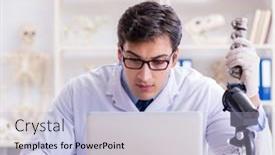  Presentation with professor - Presentation theme consisting of professor-studying-human-skeleton background and a light blue colored foreground