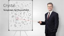  Presentation with pointer - Beautiful presentation theme featuring professor with laser pointer teaching backdrop and a light gray colored foreground