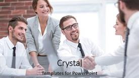  Presentation with hand shake telephone - Theme having professtional communicationo taxes - manager shaking the hand background and a  colored foreground