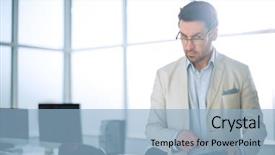  Presentation with calculator - Audience pleasing presentation theme consisting of professtional communicationo taxes - serious businessman using calculator backdrop and a  colored foreground