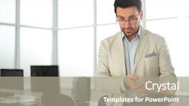  Presentation with retirement calculator - Presentation theme enhanced with professtional communicationo taxes - serious businessman using calculator background and a  colored foreground