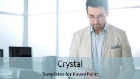  Presentation with calculator - PPT layouts enhanced with professtional communicationo taxes - serious businessman using calculator background and a light blue colored foreground