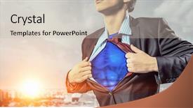  Presentation with media - Slide deck having proffesional - he is super manager mixed background and a  colored foreground