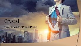  Presentation with media - Slide deck consisting of proffesional - he is super manager mixed background and a coral colored foreground