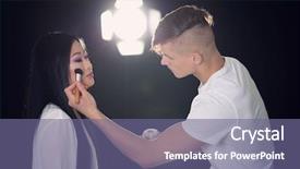  Presentation with makeup artist - Beautiful slide set featuring proffesional - male artist doing makeup backdrop and a violet colored foreground