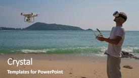  Presentation with virtual reality therapy - PPT layouts featuring proffesional - young man wearing virtual reality background and a coral colored foreground