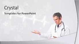  Presentation with heartbeat - Presentation design featuring proffesional doctor examinates heartbeat with abstract heart background and a white colored foreground