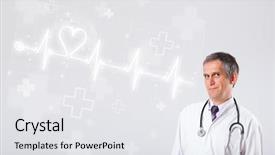  Presentation with heartbeat - Amazing PPT theme having proffesional-doctor-examinates-heartbeat backdrop and a white colored foreground