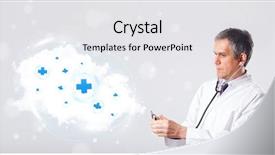  Presentation with abstract medical - Cool new slide deck with proffesional doctor listening to abstract backdrop and a  colored foreground