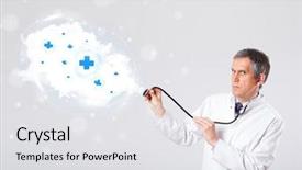  Presentation with abstract medical - Colorful slides enhanced with proffesional doctor listening to abstract backdrop and a light gray colored foreground